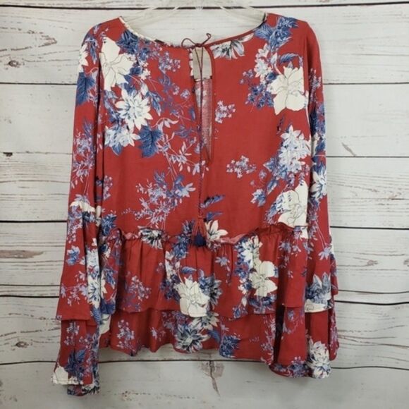 Boho Red Floral Gypsy Blouse Top Med Altered State - Picture 3 of 11